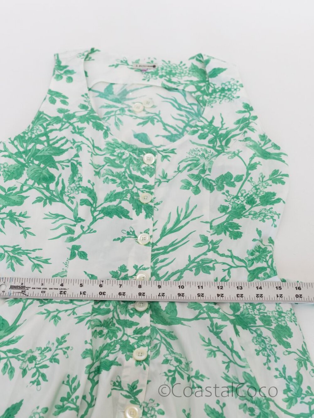 J.Peterman Green Toile 6 Midi Dress 100% Cotton Button Front Pockets Cottagecore - Picture 8 of 9